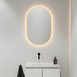 MONDIAZ GLOW Spiegel oval 45x90cm Ocher. Bewegungssensor LED-Beleuchtung rundum.