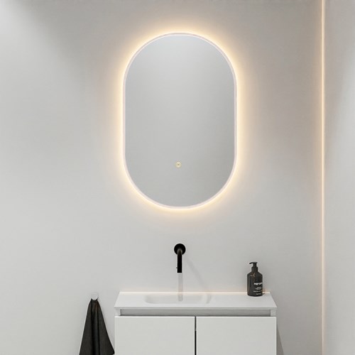 MONDIAZ GLOW espejo óvalo 45x90cm Rosee. Iluminación LED con sensor de movimiento alrededor.