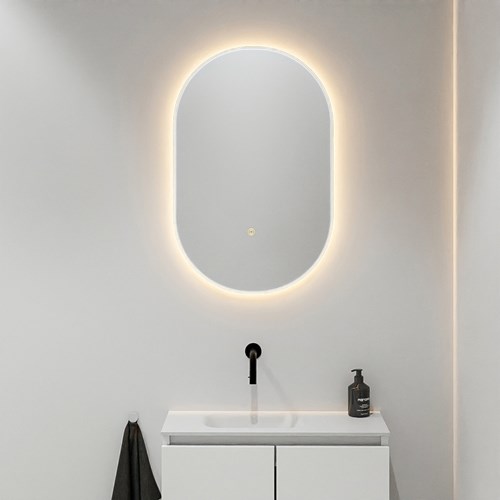 MONDIAZ GLOW specchio Oval 45x90cm Talc. Illuminazione LED con sensore di movimento tutto intorno.