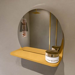 MONDIAZ SPOT mirror round Ø30cm with mirror shelf color Ocher.