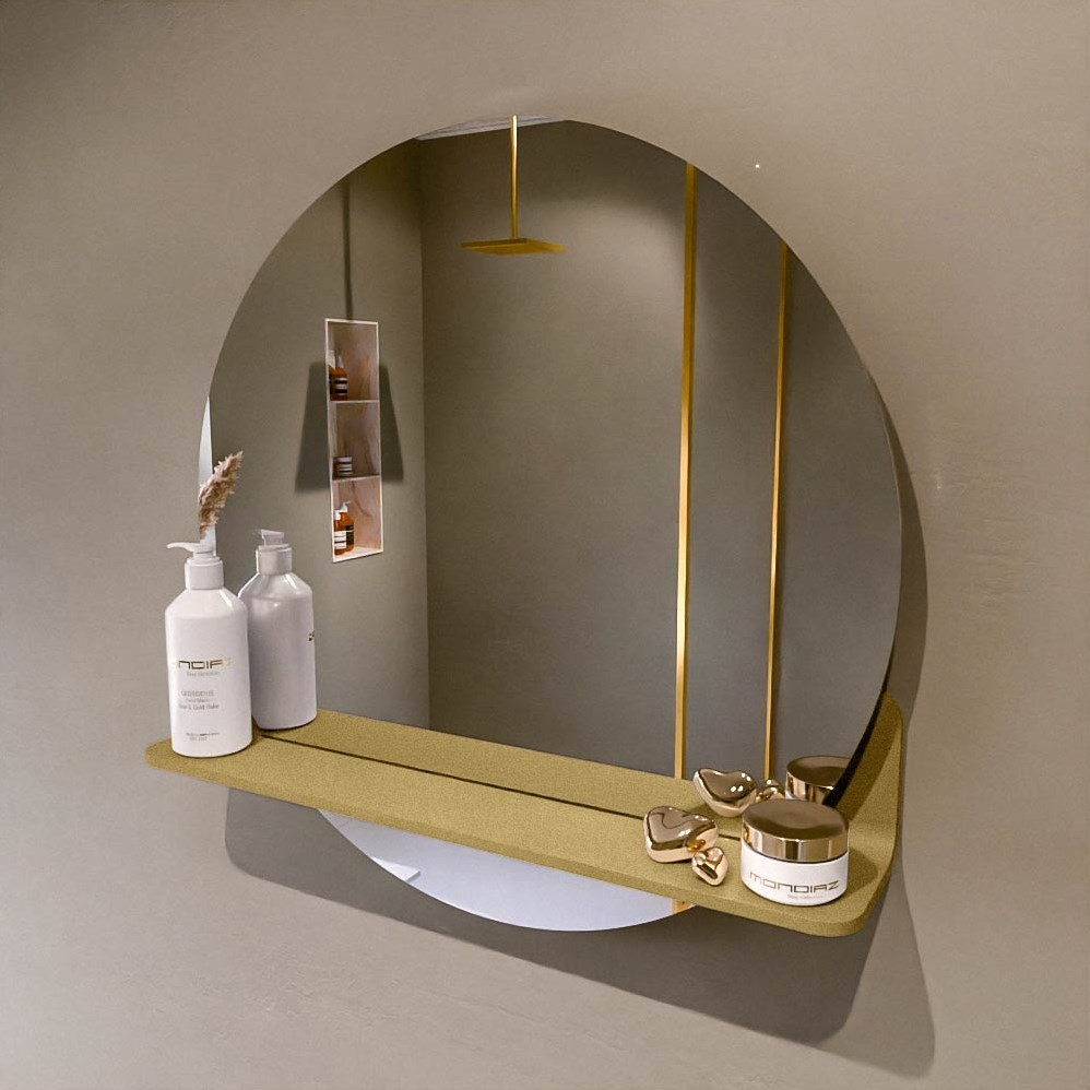 MONDIAZ SPOT Runder Spiegel Ø60cm mit Spiegelablage farbe Oro