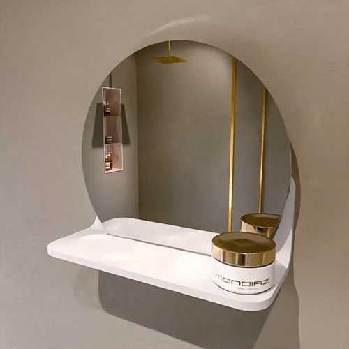 MONDIAZ SPOT Runder Spiegel Ø30cm mit Spiegelablage farbe Talc.