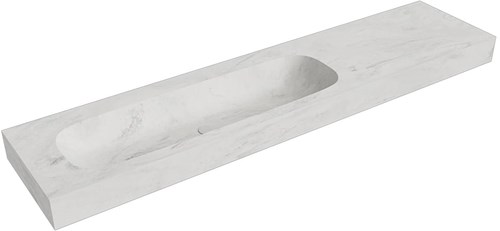 STOR LARGE Opalo vrijhangende wastafel 200cm. Positie wasbak Links rand 12cm. 