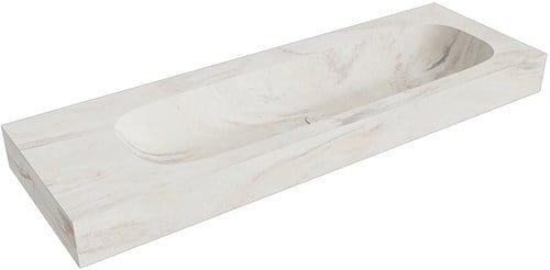 STOR LARGE Ostra vrijhangende wastafel 141cm. Positie wasbak Rechts rand 12cm. 