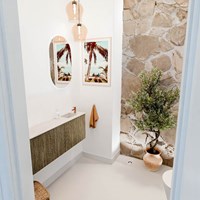 JOYA-DLUX 111,6cm mobile lavabo colore curva sinistra Dusk. Lavabo FAYE posizione Destra 1 foro per rubinetto colore Meli.