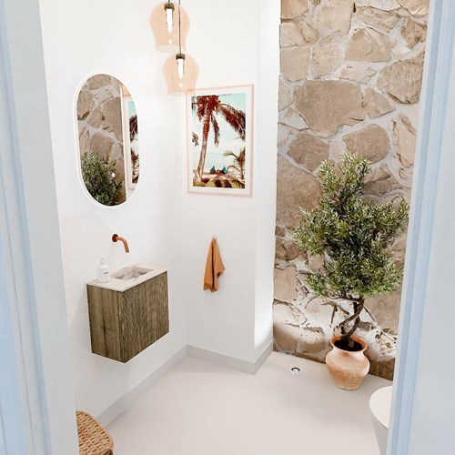 JOYA-DLUX 40cm toiletmeubel kleur Dusk. Wastafel FAYE positie Rechts Zonder kraangat kleur Nata.