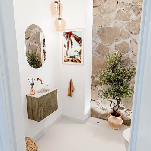 JOYA-DLUX 50cm toiletmeubel kleur Dusk. Wastafel FAYE positie Rechts Zonder kraangat kleur Nata.