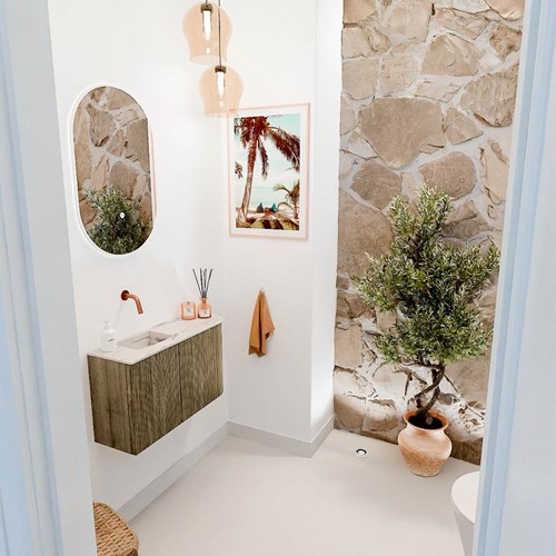 JOYA-DLUX 71,6cm toiletmeubel ronding rechts kleur Dusk. Wastafel FAYE positie Links Zonder kraangat kleur Nata.