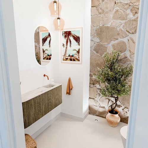 JOYA-DLUX 101,6cm meuble lave-main courbe gauche couleur Dusk. Lavabo FAYE position Droite sans trou pour robinet couleur Nata.