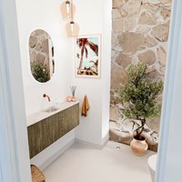 JOYA-DLUX 123,2cm toiletmeubel ronding links + rechts kleur Dusk. Wastafel FAYE positie Midden Zonder kraangat kleur Nata.