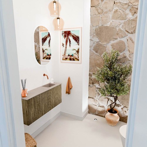 JOYA-DLUX 90cm toiletmeubel kleur Dusk. Wastafel FAYE positie Rechts Zonder kraangat kleur Saba.