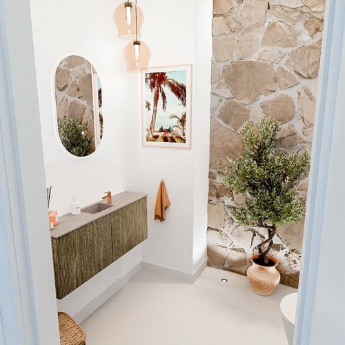 JOYA-DLUX 100cm meuble lave-main couleur Dusk. Lavabo FAYE position Centrée 1 trou pour robinetter couleur Saba.