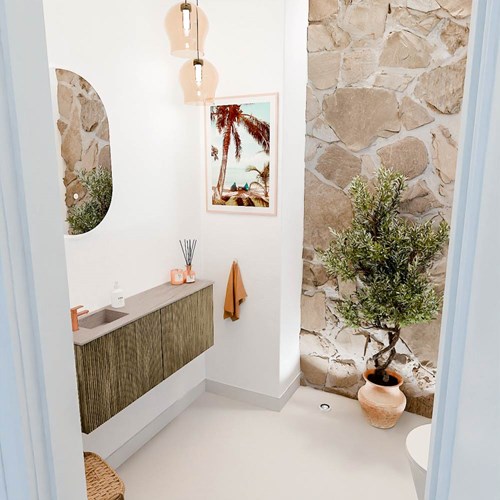 JOYA-DLUX 100cm toiletmeubel kleur Dusk. Wastafel FAYE positie Links 1 kraangat kleur Saba.