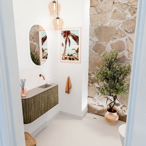 JOYA-DLUX 81,6cm toiletmeubel ronding links kleur Dusk. Wastafel FAYE positie Rechts Zonder kraangat kleur Saba.