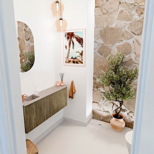 JOYA-DLUX 111,6cm toiletmeubel ronding rechts kleur Dusk. Wastafel FAYE positie Links 1 kraangat kleur Saba.