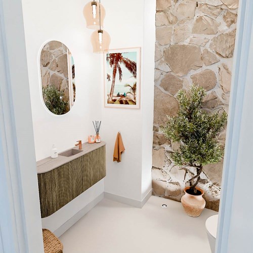 JOYA-DLUX 103,2cm toiletmeubel ronding links + rechts kleur Dusk. Wastafel FAYE positie Midden 1 kraangat kleur Saba.