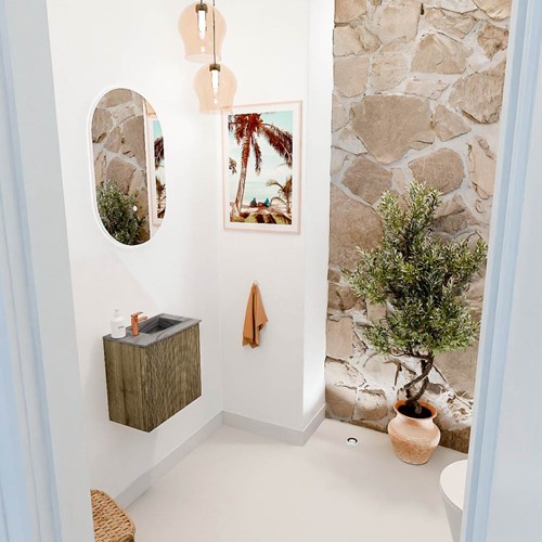 JOYA-DLUX 40cm toiletmeubel kleur Dusk. Wastafel FAYE positie Rechts 1 kraangat kleur Sombra.