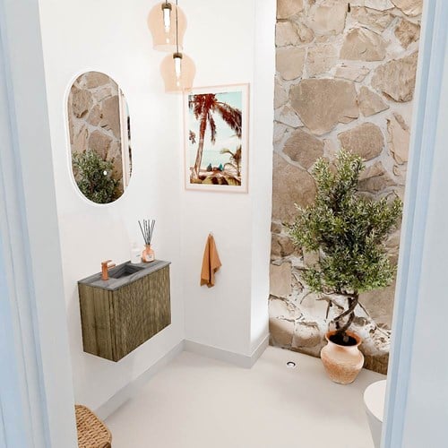 JOYA-DLUX 50cm toiletmeubel kleur Dusk. Wastafel FAYE positie Links 1 kraangat kleur Sombra.