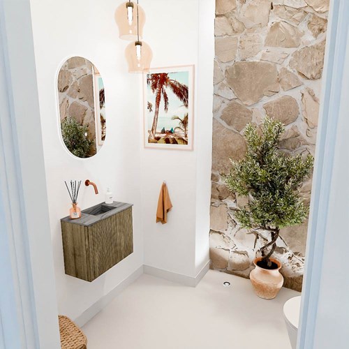 JOYA-DLUX 50cm toiletmeubel kleur Dusk. Wastafel FAYE positie Rechts Zonder kraangat kleur Sombra.