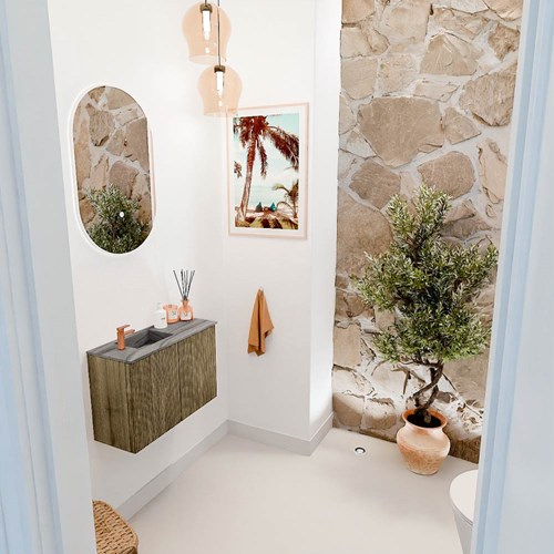 JOYA-DLUX 60cm toiletmeubel kleur Dusk. Wastafel FAYE positie Links 1 kraangat kleur Sombra.