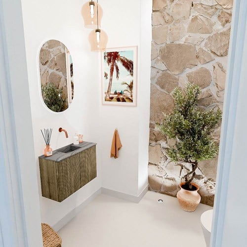 JOYA-DLUX 60cm toiletmeubel kleur Dusk. Wastafel FAYE positie Midden Zonder kraangat kleur Sombra.