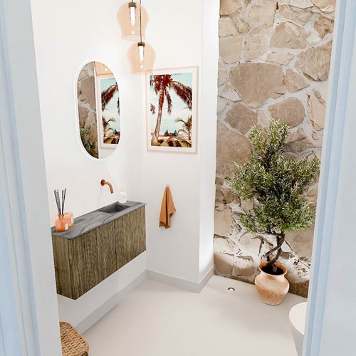 JOYA-DLUX 80cm toiletmeubel kleur Dusk. Wastafel FAYE positie Rechts Zonder kraangat kleur Sombra.