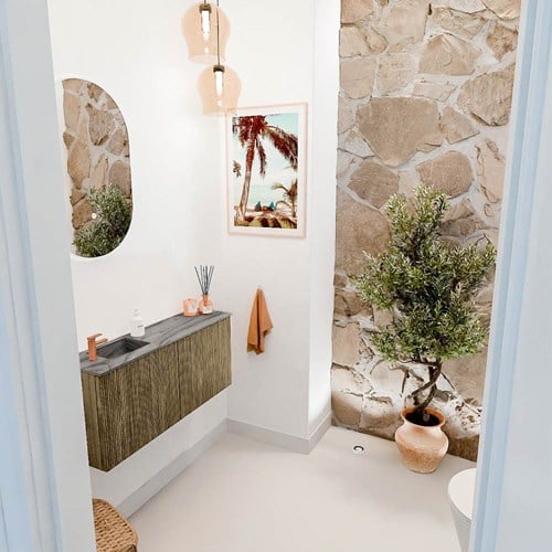 JOYA-DLUX 90cm toiletmeubel kleur Dusk. Wastafel FAYE positie Links 1 kraangat kleur Sombra.