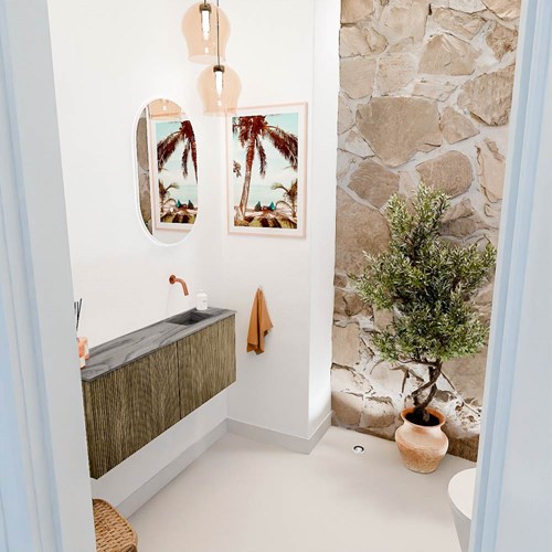JOYA-DLUX 100cm toiletmeubel kleur Dusk. Wastafel FAYE positie Rechts Zonder kraangat kleur Sombra.