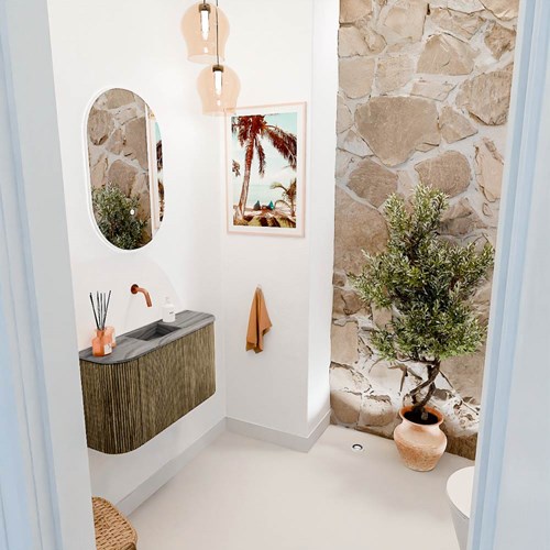 JOYA-DLUX 73,2cm toiletmeubel ronding links + rechts kleur Dusk. Wastafel FAYE positie Midden Zonder kraangat kleur Sombra.
