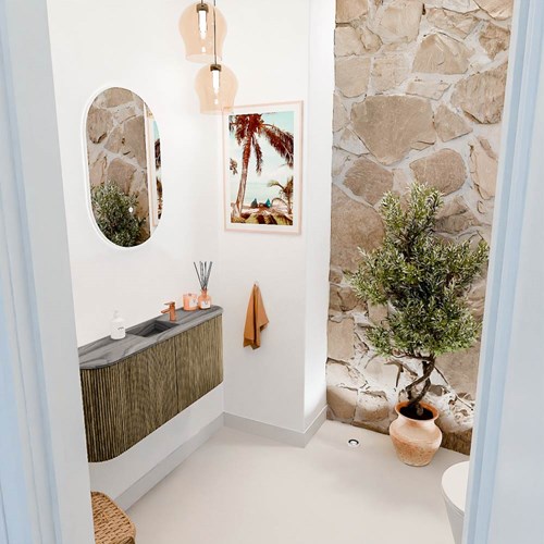 JOYA-DLUX 93,2cm toiletmeubel ronding links + rechts kleur Dusk. Wastafel FAYE positie Midden 1 kraangat kleur Sombra.
