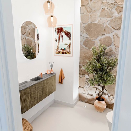 JOYA-DLUX 113,2cm toiletmeubel ronding links + rechts kleur Dusk. Wastafel FAYE positie Midden 1 kraangat kleur Sombra.