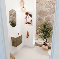 JOYA 40cm mueble fondo reducido color Dusk. Lavabo FAYE posición Izquierda 1 orificio color Talc.