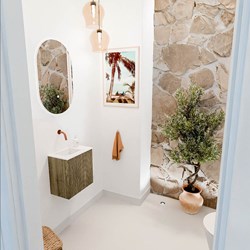 JOYA 40cm meuble lave-main couleur Dusk. Lavabo FAYE position Gauche sans trou pour robinet couleur Talc.