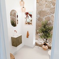 JOYA 40cm toiletmeubel kleur Dusk. Wastafel FAYE positie Rechts Zonder kraangat kleur Talc.