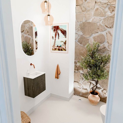 JOYA 40cm mobile lavabo colore Shadow. Lavabo FAYE posizione Destra senza foro per il rubinetto colore Talc.