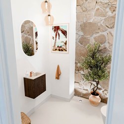 JOYA-DLUX 40cm mueble fondo reducido color Walnut. Lavabo FAYE posición Derecho 1 orificio color Frappe.