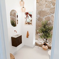JOYA-DLUX 40cm mueble fondo reducido color Walnut. Lavabo FAYE posición Derecho sin orificio color Opalo.