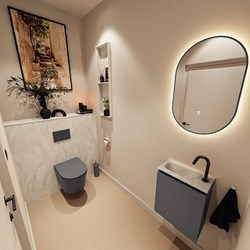 TURE-DLUX 40cm toiletmeubel Dark Grey. EDEN wastafel Ostra positie links. Met 1 kraangat.