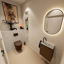TURE-DLUX 40cm toiletmeubel Rust. EDEN wastafel Opalo positie rechts. Met 1 kraangat.