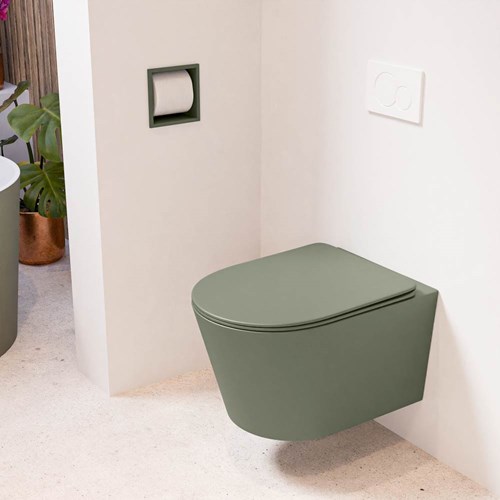 LAVIE hangend toilet single fire rimless diepspoel Army. Toiletzitting met quick-release & softclose Army.