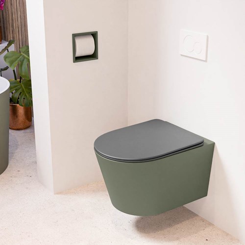 LAVIE hangend toilet single fire rimless diepspoel Army. Toiletzitting met quick-release & softclose Dark Grey.