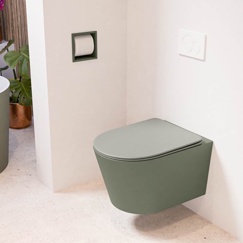 LAVIE hangend toilet single fire rimless diepspoel Army. Toiletzitting met quick-release & softclose Smoke.
