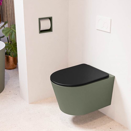 LAVIE hangend toilet single fire rimless diepspoel Army. Toiletzitting met quick-release & softclose Urban.
