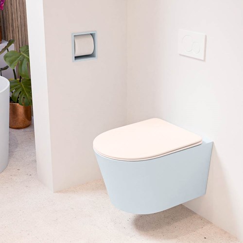 LAVIE hangend toilet single fire rimless diepspoel Clay. Toiletzitting met quick-release & softclose Rosee.