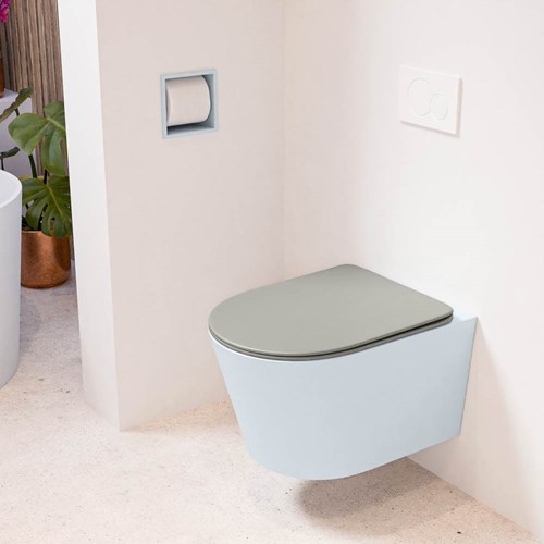 LAVIE hangend toilet single fire rimless diepspoel Clay. Toiletzitting met quick-release & softclose Smoke.