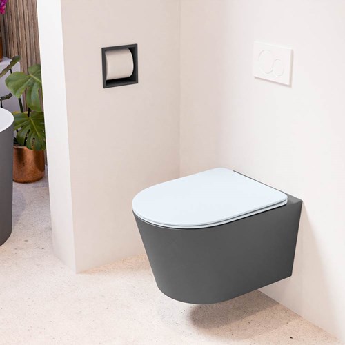 LAVIE hangend toilet single fire rimless diepspoel Dark Grey. Toiletzitting met quick-release & softclose Clay.