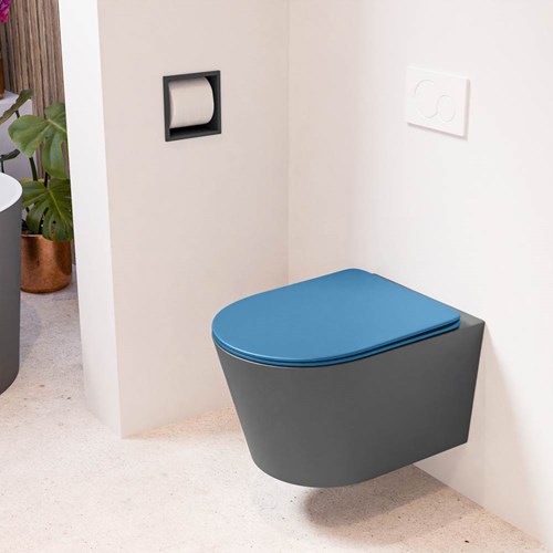 LAVIE hangend toilet single fire rimless diepspoel Dark Grey. Toiletzitting met quick-release & softclose Jeans.