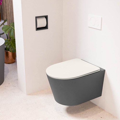 LAVIE hangend toilet single fire rimless diepspoel Dark Grey. Toiletzitting met quick-release & softclose Linen.