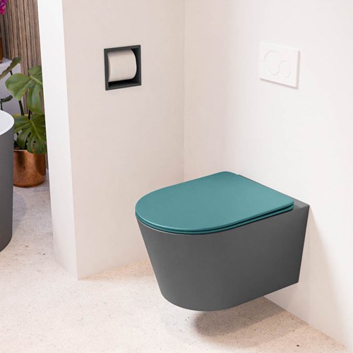 LAVIE hangend toilet single fire rimless diepspoel Dark Grey. Toiletzitting met quick-release & softclose Smag.