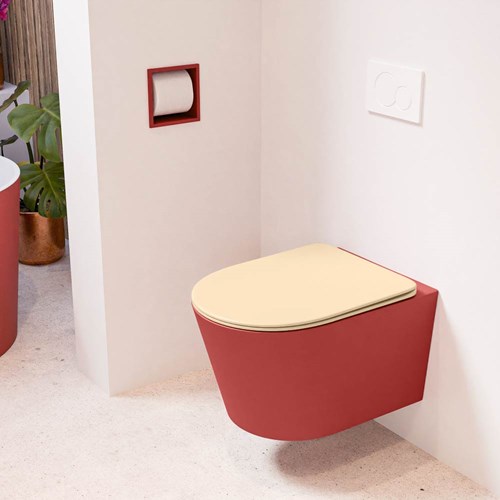 LAVIE hangend toilet single fire rimless diepspoel Fire. Toiletzitting met quick-release & softclose Sand.